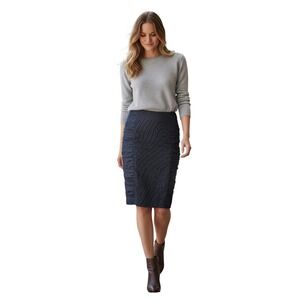 Anthropologie Cartonnier Woodgrain Ruched Pencil Skirt Navy Black Size 4